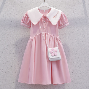 女童连衣裙夏季薄款2024新款洋气粉色公主裙儿童装雪纺学院风裙子