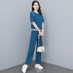 运动服套装女夏2022年新款时尚气质休闲减龄欧货短袖减龄两件套裤