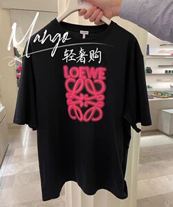 loewe/罗意威 22ss新款霓虹灯logo刺绣圆领男女短袖荧光粉t恤上衣