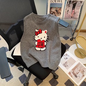 现货~韩国东大门2024秋款女Hello Kitty猫咪图案软糯针织毛衣马甲