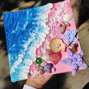 肌理画diy数字油画石英砂丙烯材料 创意儿童手工大海海洋沙滩贝壳