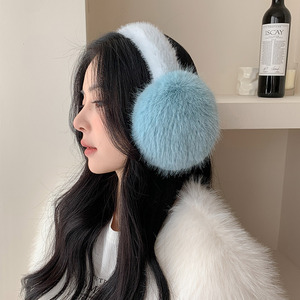 杨超越同款蓝色仿兔毛毛绒耳罩保暖防冻护耳冬季雪景拍照有氛围