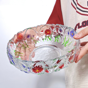 原创水晶玻璃水果盘中古沙拉碗高档创意日式客厅大号莲花果盆家用