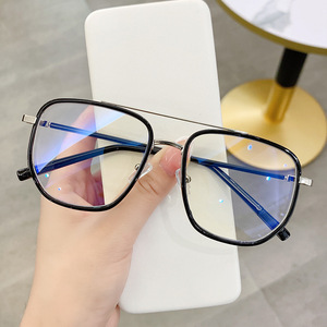 双杠鼻梁眼镜男防辐射抗蓝光可配变色近视眼睛框女网红飞行员眼镜