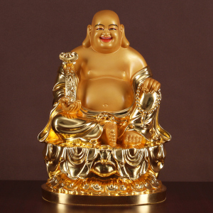 纯铜贴真金弥勒佛佛像供奉摆件家用客厅 手持如意大肚佛布袋和尚
