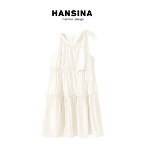 HANSINA  菊次郎的夏天/连衣裙2023夏季新款米白色仙女裙子
