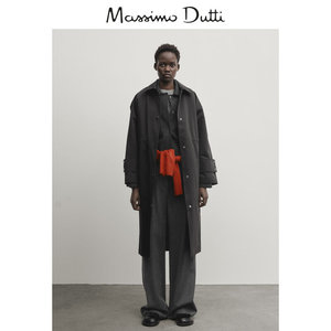 春夏新品 Massimo Dutti 2024女装 休闲英伦风极简黑色长版派克外套风衣 06714806800