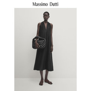 春夏新品MassimoDutti2024女装法式优雅极简黑设计感V领露肩连衣裙小黑裙06612613800