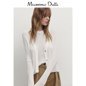 新品特惠  MassimoDutti女装南法优雅米白色cleanfitV领毛衣针织开襟衫 06839573251