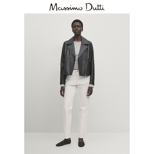 折扣季Massimo Dutti女装2024夏新款机车风质感黑真皮西装领皮衣骑士短外套04700710800
