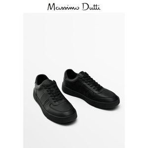Massimo Dutti男鞋 2024春夏新品 黑色系带基础款真皮运动鞋 12702250800