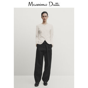 春夏新品MassimoDutti2024女装新中式纽扣饰气质米白cleanfit修身版衬衫05112666712