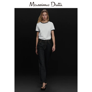 Massimo Dutti女装 2023早春新款修身版型纯棉短袖时尚设计感拼接T恤 06866772250