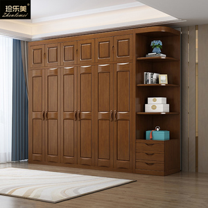 珍乐美 现代新中式实木衣柜四门加顶柜大容量经济型实木卧室家具