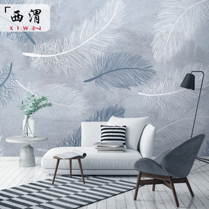 北欧简约羽毛背景墙布现代ins风墙纸卧室定制壁画电视背景墙壁纸