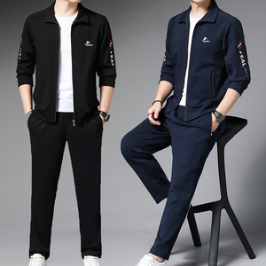 男士休闲运动服套装2022春季中年长袖卫衣两件套长绒棉男装衣服潮