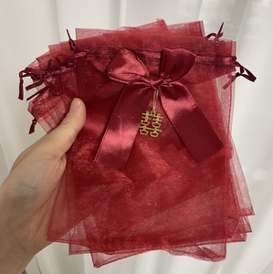 喜糖袋子纱袋手提式网纱糖果盒子透明喜庆糖果袋喜糖盒大容量结婚