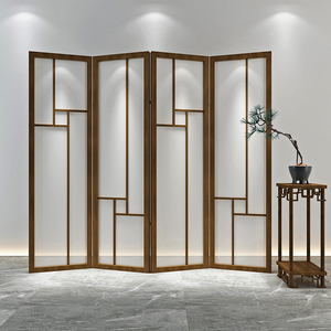 新中式实木折叠移动屏风客厅玄关隔断装饰办公室大厅创意半透折屏