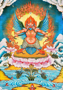 大鹏金翅鸟画像唐卡佛像画相纸塑封水晶摆台框式墙挂卷轴挂画定制