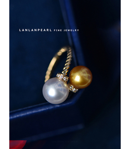 LANLAN·双珠·R058R059麻花复古精致18k金钻石海水珍珠戒指配件
