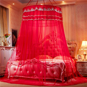 大红色圆顶吊顶蚊帐结婚1.2公主式婚庆蚊帐1.5米1.8m床上用品