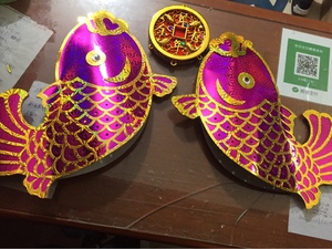 潮汕中秋拜月娘节庆花塔装饰品 立体diy纸板鱼 铜钱装饰手工艺品