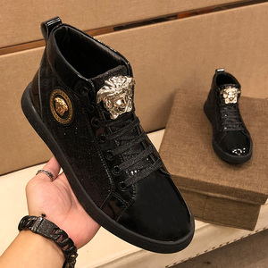 lusam 2023新款美杜莎高帮鞋男加绒秋冬新款英伦板鞋真皮短靴鞋子