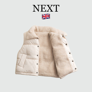 英国NEXT儿童冬季羽绒棉马甲羊羔绒韩版宝宝女童男童加绒加厚背心