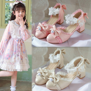 女童包头凉鞋洛丽塔公主鞋中大童小女孩lolita鞋儿童高跟萝莉鞋夏