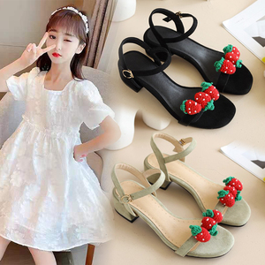 女童高跟凉鞋2022夏季可爱草莓公主鞋7-14岁大童中小学生儿童鞋子