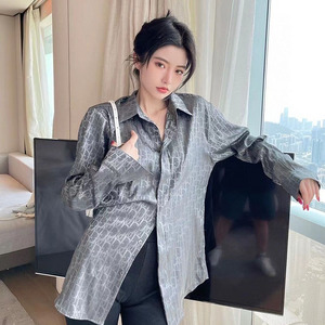 dior/迪奥 21ss新款 老花满印字母提花logo 绸缎冰丝衬衫男女衬衣