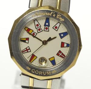 日本直邮二手手表/中古表corum/昆仑海军上将杯18k金石英女表特价