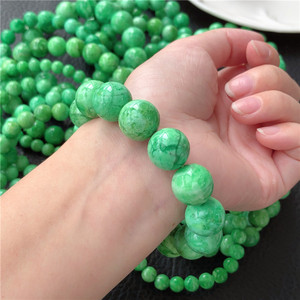 天然磷铝矿手链稀有矿物质水晶手串绿色祖母绿颜色饰品玉化老矿料
