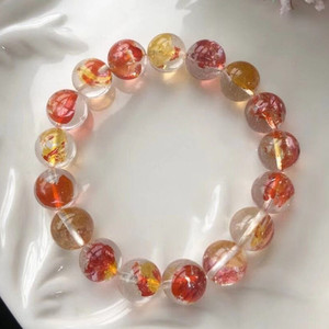 天然巴西老矿料金鱼胶花手链女锦鲤色浇花水晶手串火凤凰红黄双色