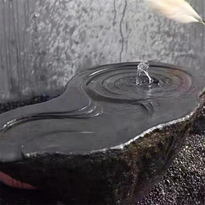 日式石钵石雕黑山石水钵盆庭院流水养鱼池石材盆定制室外流水摆件