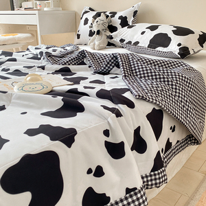 北欧简约黑白奶牛纹夏被空调被单双人水洗夏凉被可机洗薄被子夏季