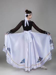 新款蒙古族舞蹈练习裙成人半身长裙新疆维族练功大摆裙舞蹈服女