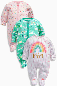 2018秋季新款纯棉婴儿连体衣外贸品质3件装男女宝宝长袖爬服睡衣
