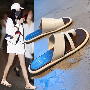 韩国复古平底套趾拖鞋女外穿2024年新款夏天小众软底沙滩凉拖鞋子