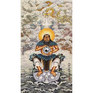 神像道教三圣丝绸周文王孔子画像伏羲圣人画周易八卦玄学墙壁挂画