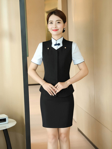 酒店前台接待工作服女气质吧台收银服务员餐饮店长马甲套装工装夏