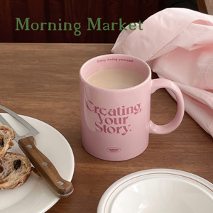 Morning Market 原创自制 粉色浪漫英文陶瓷马克杯 奶油早餐 水杯