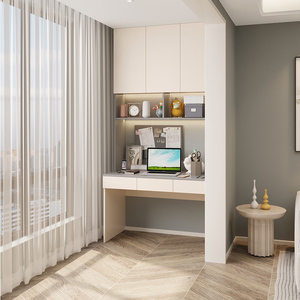 书柜书桌一体书架写字桌现代简约实木轻奢定制儿童学习阳台电脑桌