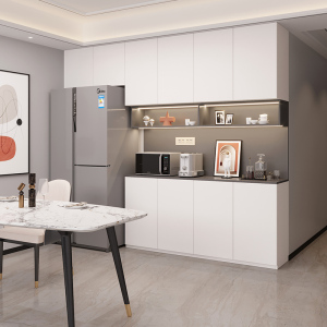 简约现代餐边柜酒柜一体靠墙客厅家用带灯嵌入式冰箱柜隔断柜定制