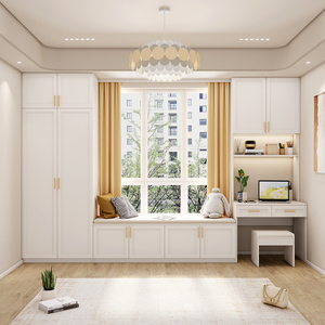 现代简约衣柜书桌一体组合收纳柜小户型定制飘窗书柜榻榻米储物柜