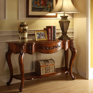 美式实木半圆艺术玄关桌台供桌欧式客厅隔断柜靠墙桌装饰沙发背几