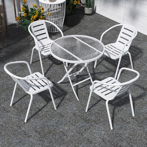 露台休闲桌椅伞户外庭院镂空椅三件套网红花园阳台小桌子白色组合
