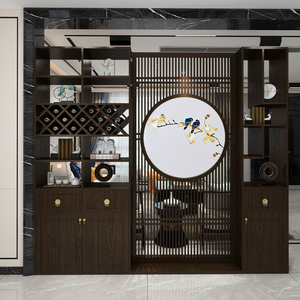 新中式屏风柜一体玄关柜进门实木客厅现代隔断柜门厅餐厅酒柜原木