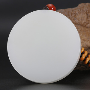 千尺山 新疆和田玉羊脂玉挂件挂坠圆形牌素面平安无事牌玉牌 54克