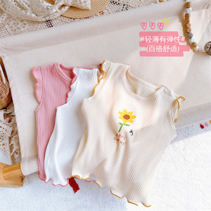 可爱6个月女宝宝T恤柔软无袖外穿夏轻薄婴儿小飞袖上衣洋气背心棉